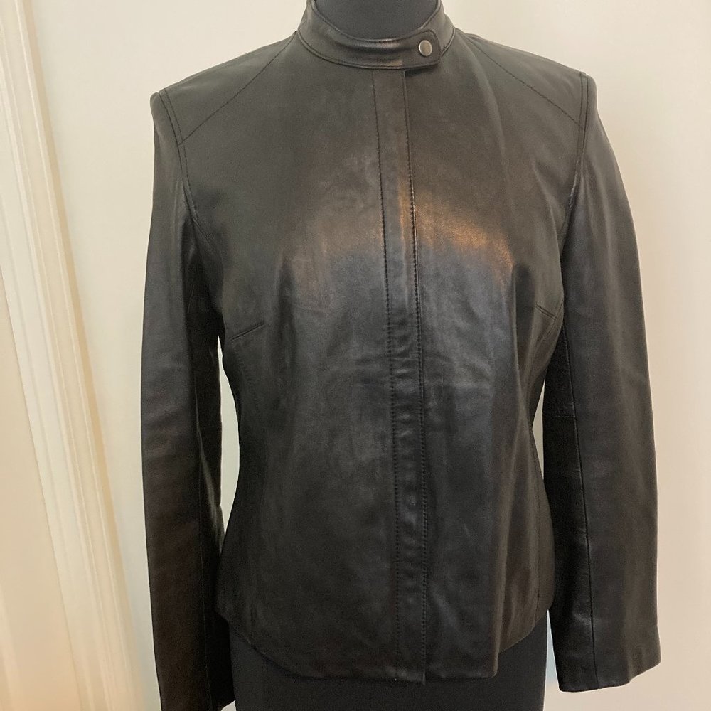 Ann Taylor black leather racer jacket